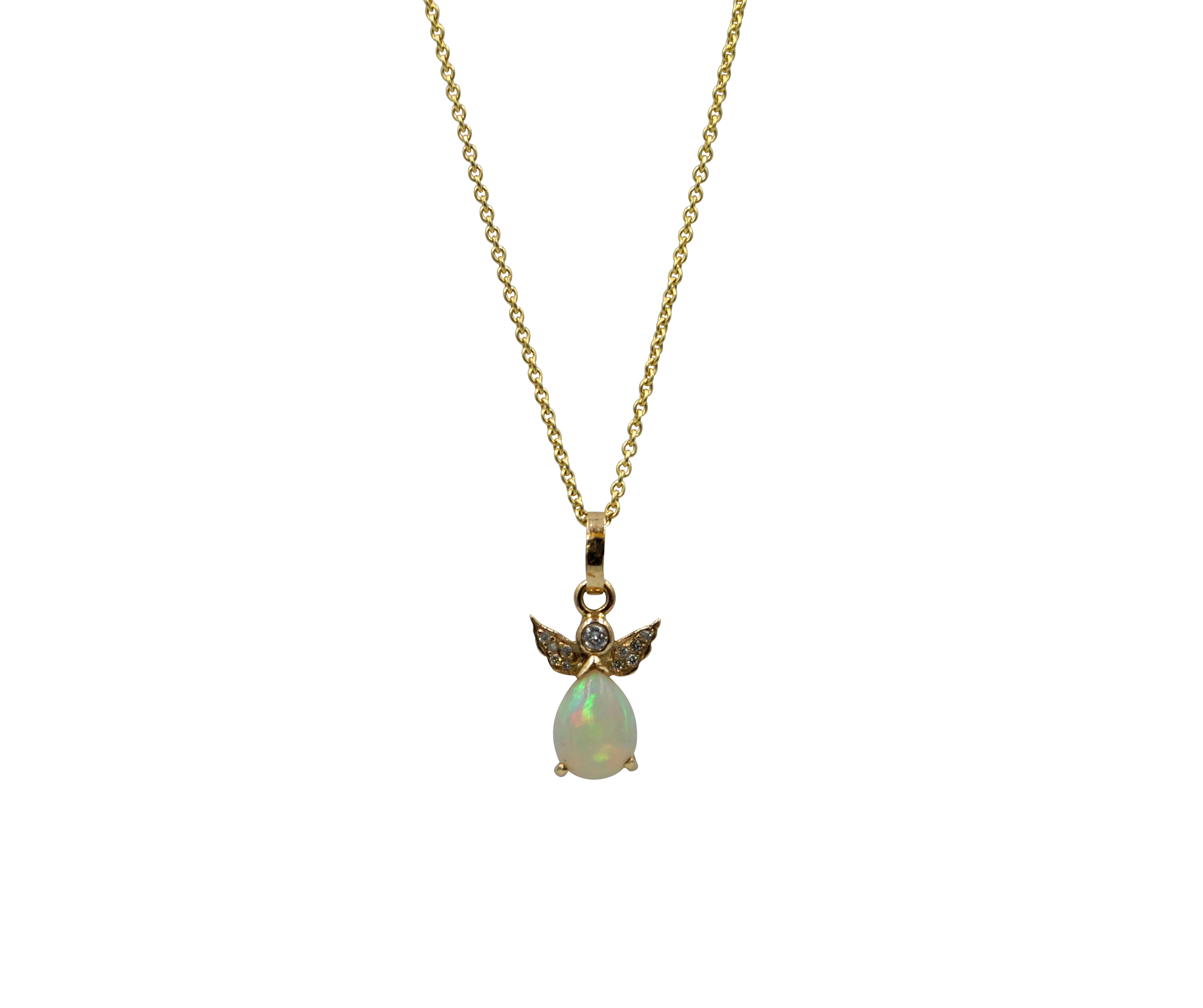 Angel pendant in gold with opal