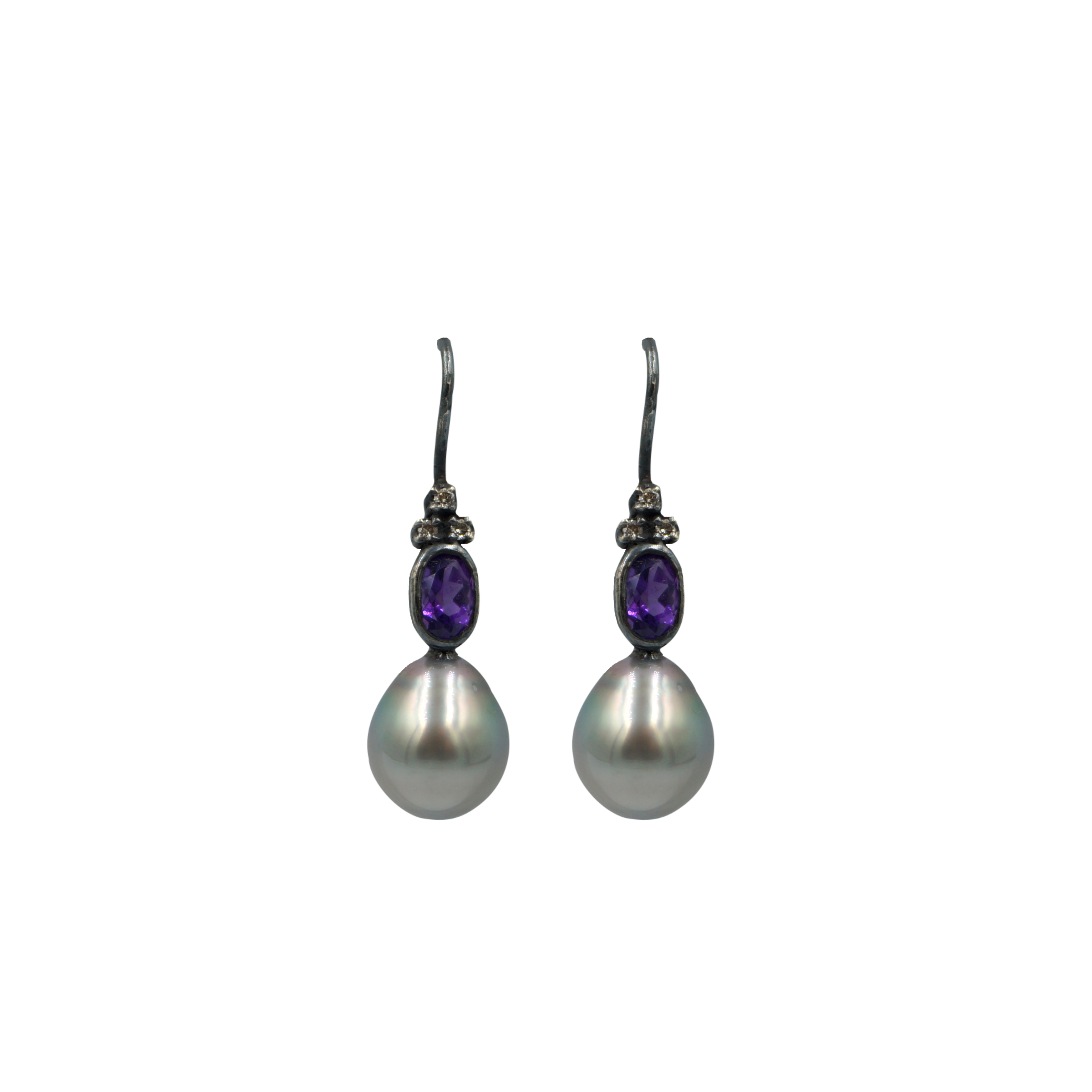 Earrings Amethyst & grey pearls